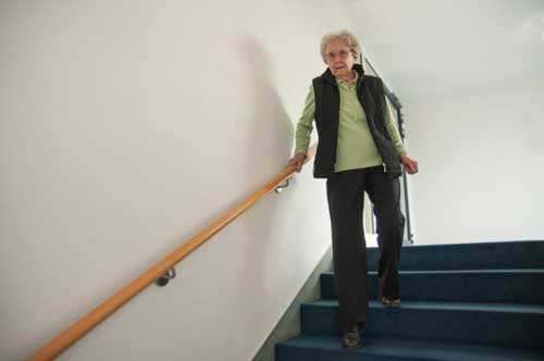 old lady going down stairs