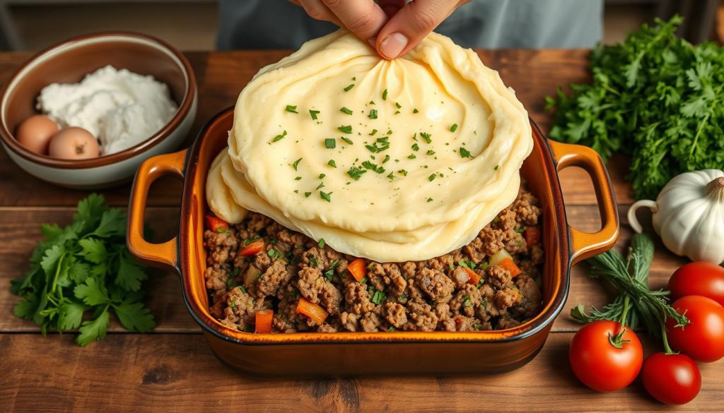 assembling shepherd's pie