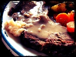 creamy mushroom pot roast served from the slow cooker