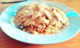 creamy chicken stroganoff sauce served with noodles