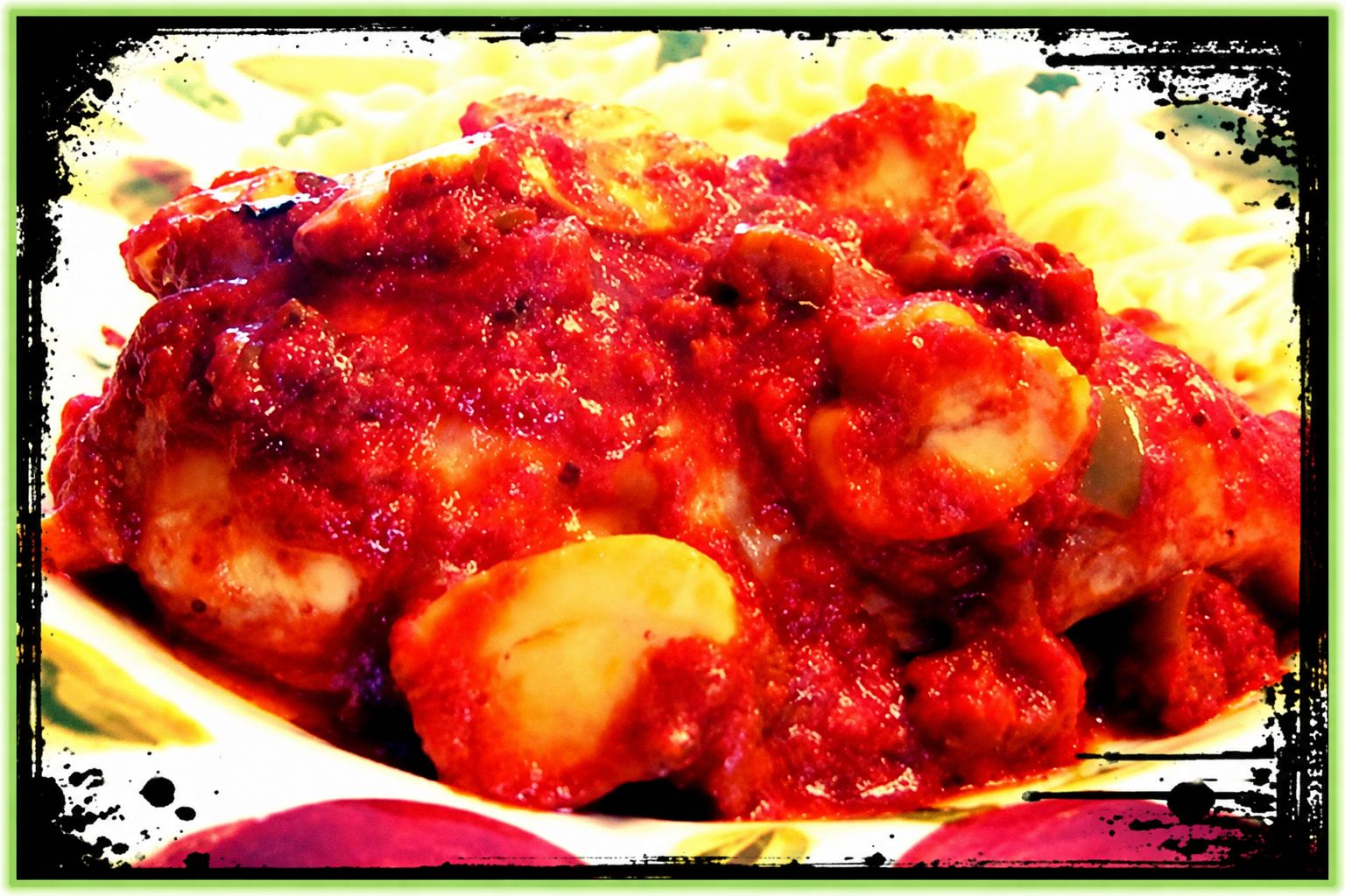 Chicken cacciatore with tomatoes mushrooms and green pepper