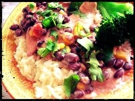 creamy black bean chicken served over rice from crockpot