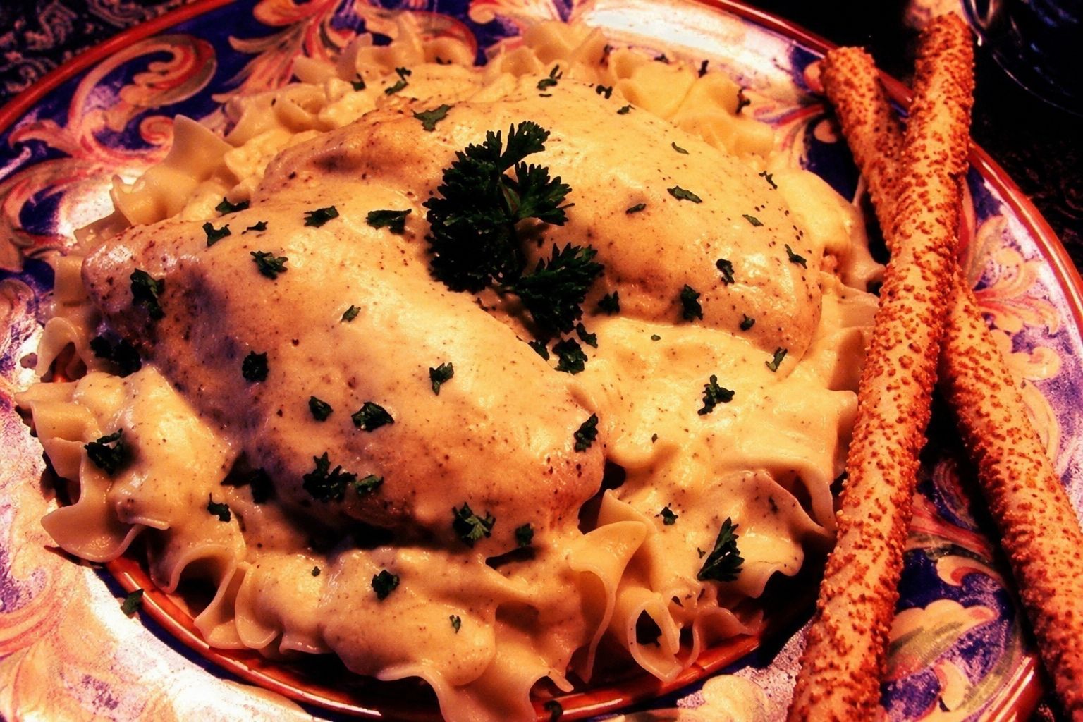 Cream cheese ranch chicken with noodles and creamy sauce