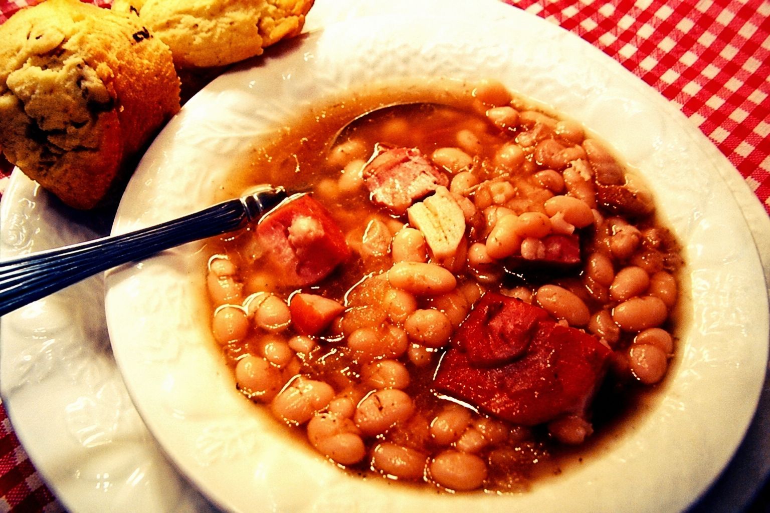 cozy ham and bean soup served from the slow cooker