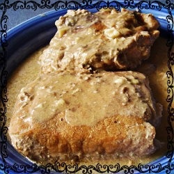 creamy mushroom pork roast served from the slow cooker