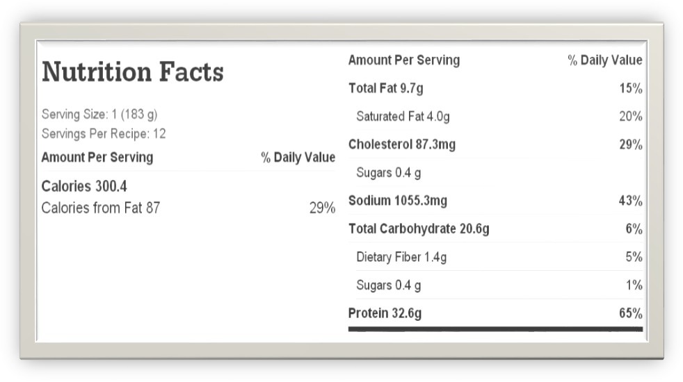Nutrition facts chart for french dip roast beef