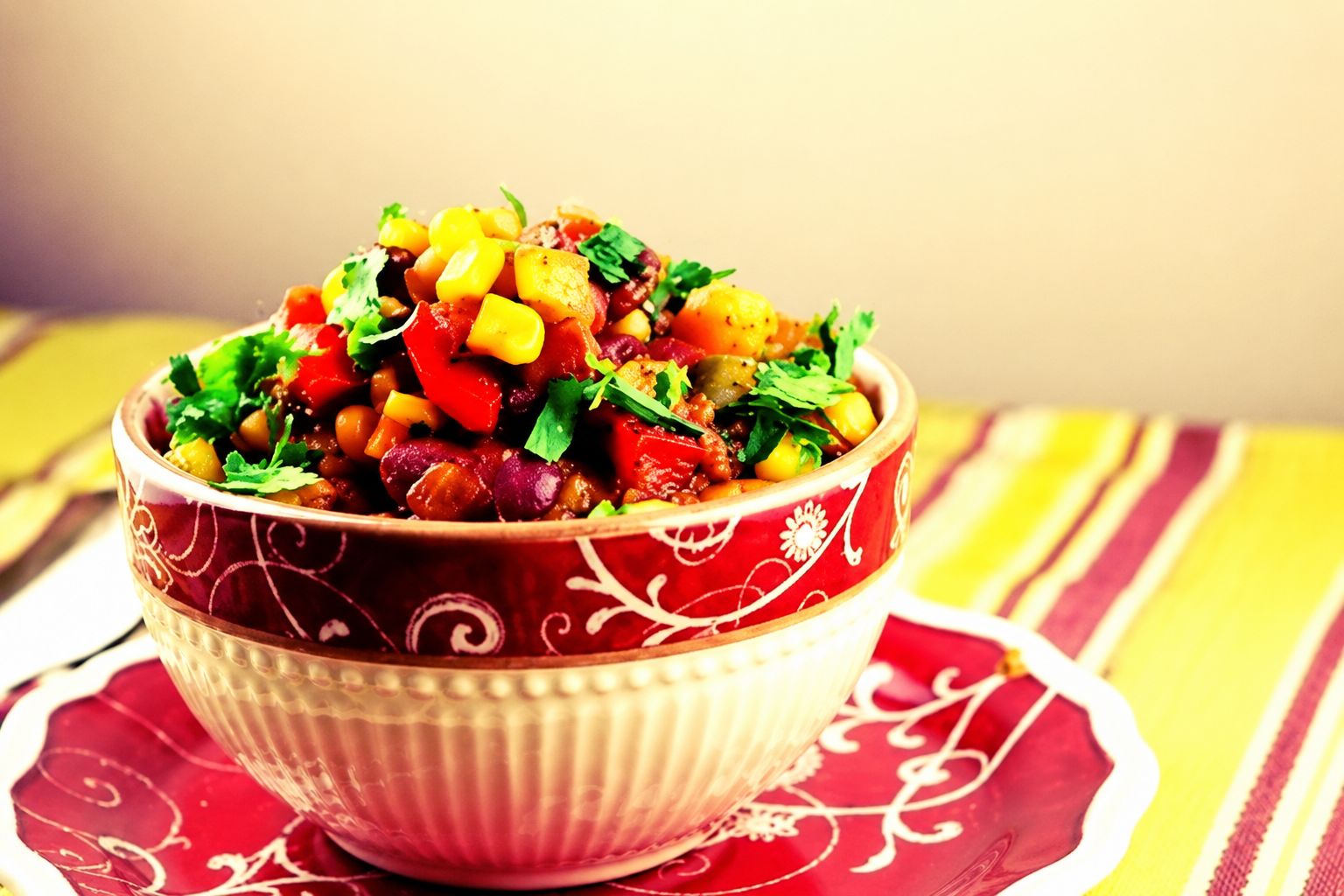 big pot veggie bean chili served from the slow cooker