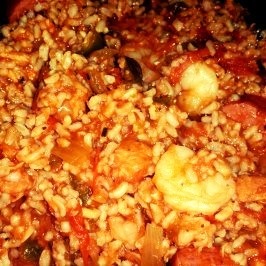 crockpot jambalaya bowl served from the slow cooker