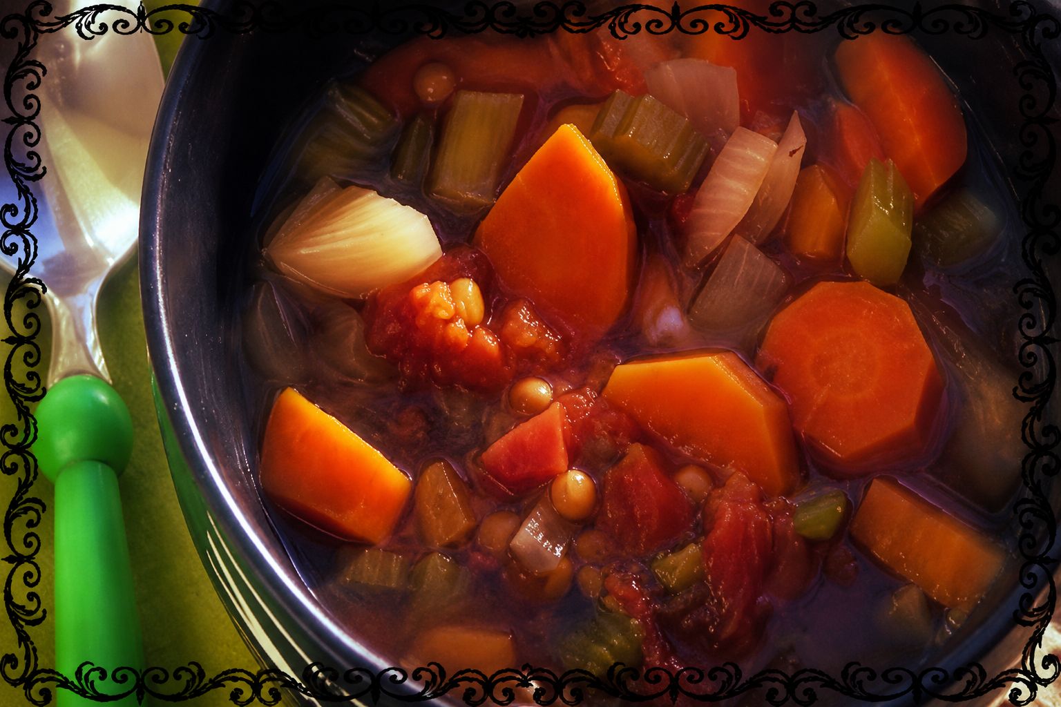 herby lentil vegetable soup served from the slow cooker
