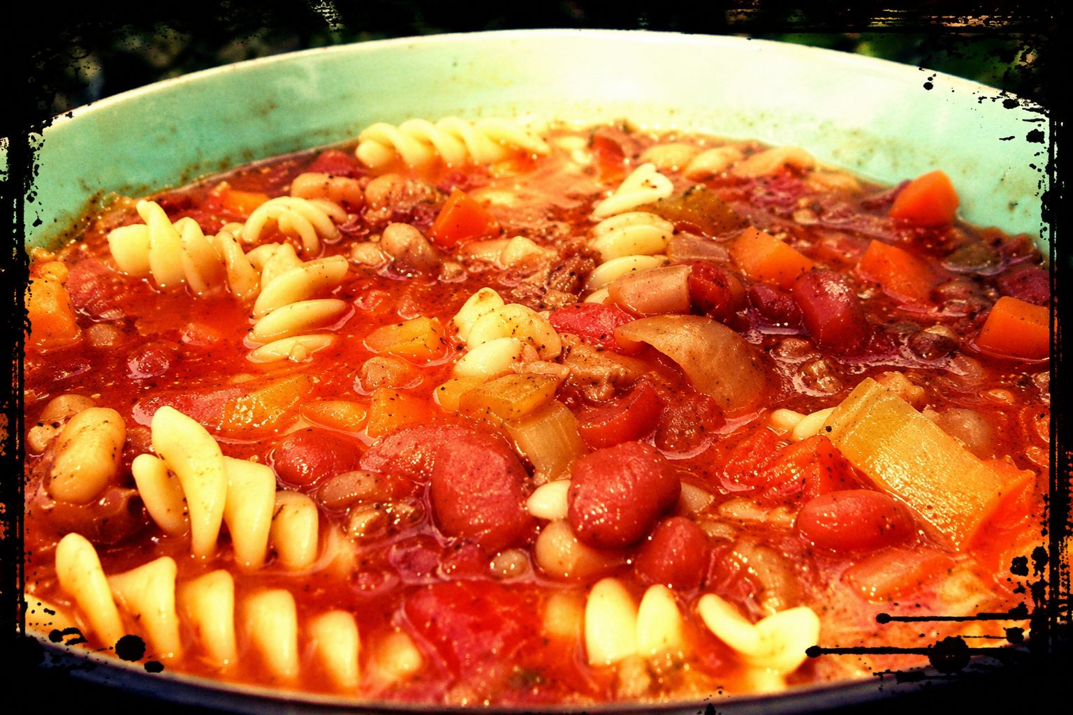 pasta fagioli style crockpot soup served from the slow cooker