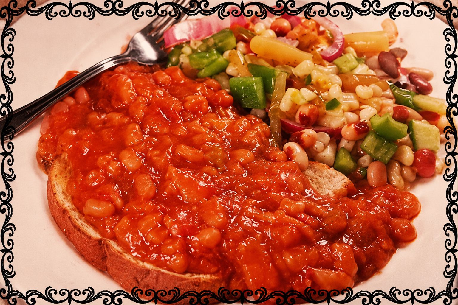 sweet smoky slow cooked beans served from the slow cooker
