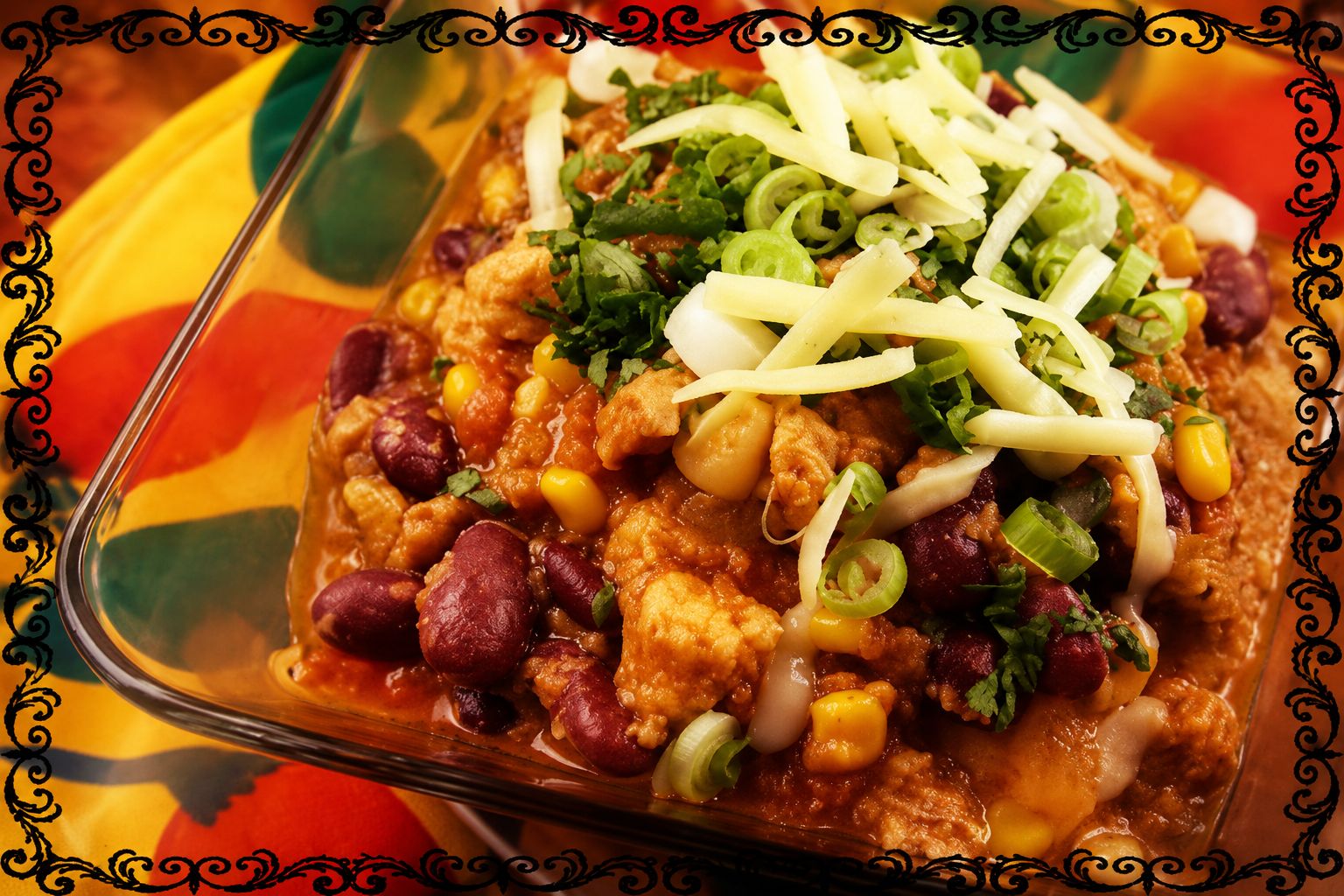 chunky slow cooker chicken chili served from the slow cooker
