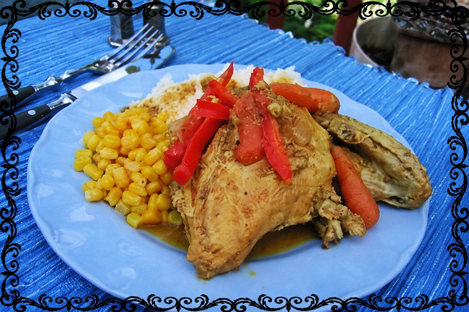 Honey curry chicken with carrots and red peppers
