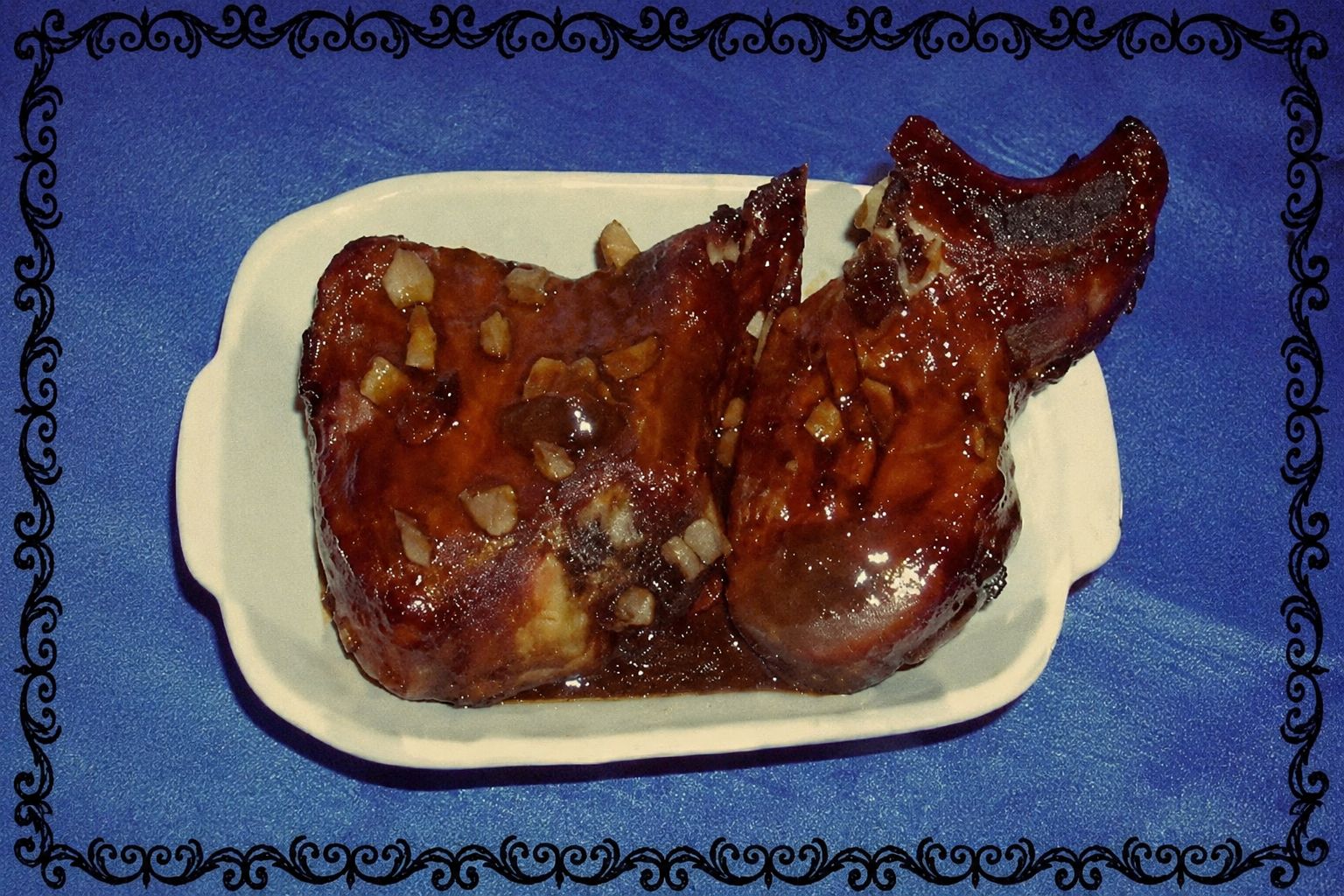 Ginger teriyaki pork chops glazed with glossy brown sauce