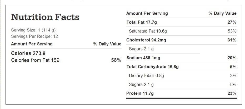 Nutrition facts chart for slow cooker macaroni and cheese
