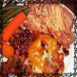 mexican pork with salsa black beans and melted cheese