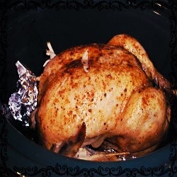 rotisserie style whole chicken cooked in slow cooker