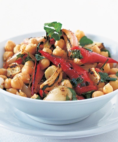 chickpea salad with grilled shallots chiles garlic and mint