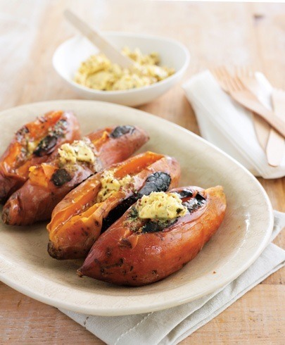 grilled sweet potato wedges with charred edges and sea salt