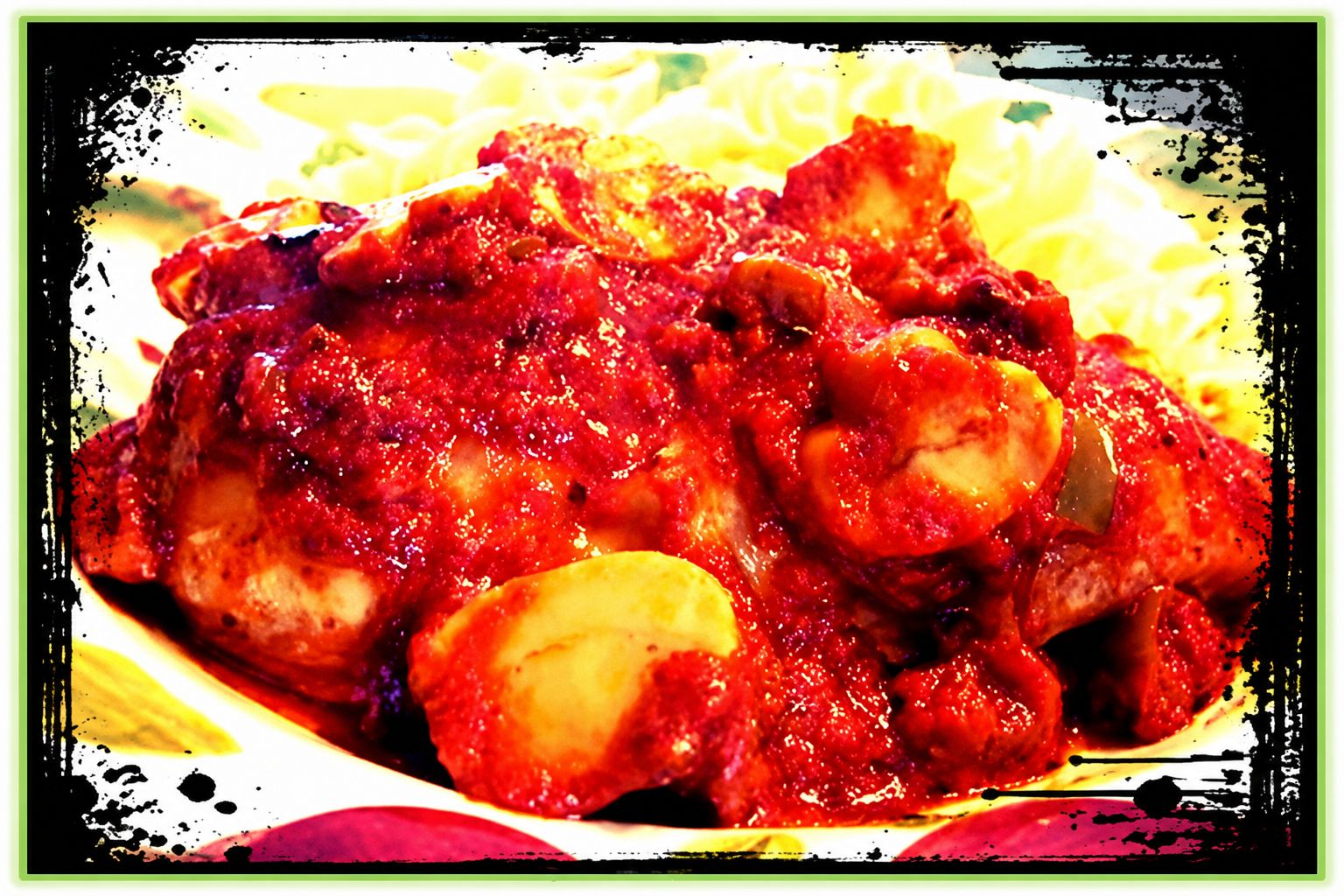 Chicken cacciatore with tomatoes mushrooms and green pepper
