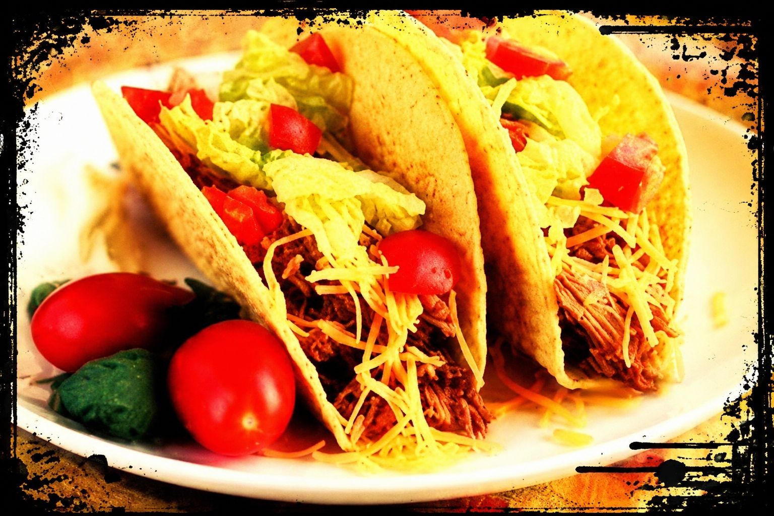 Shredded chicken taco meat tucked into crisp shells