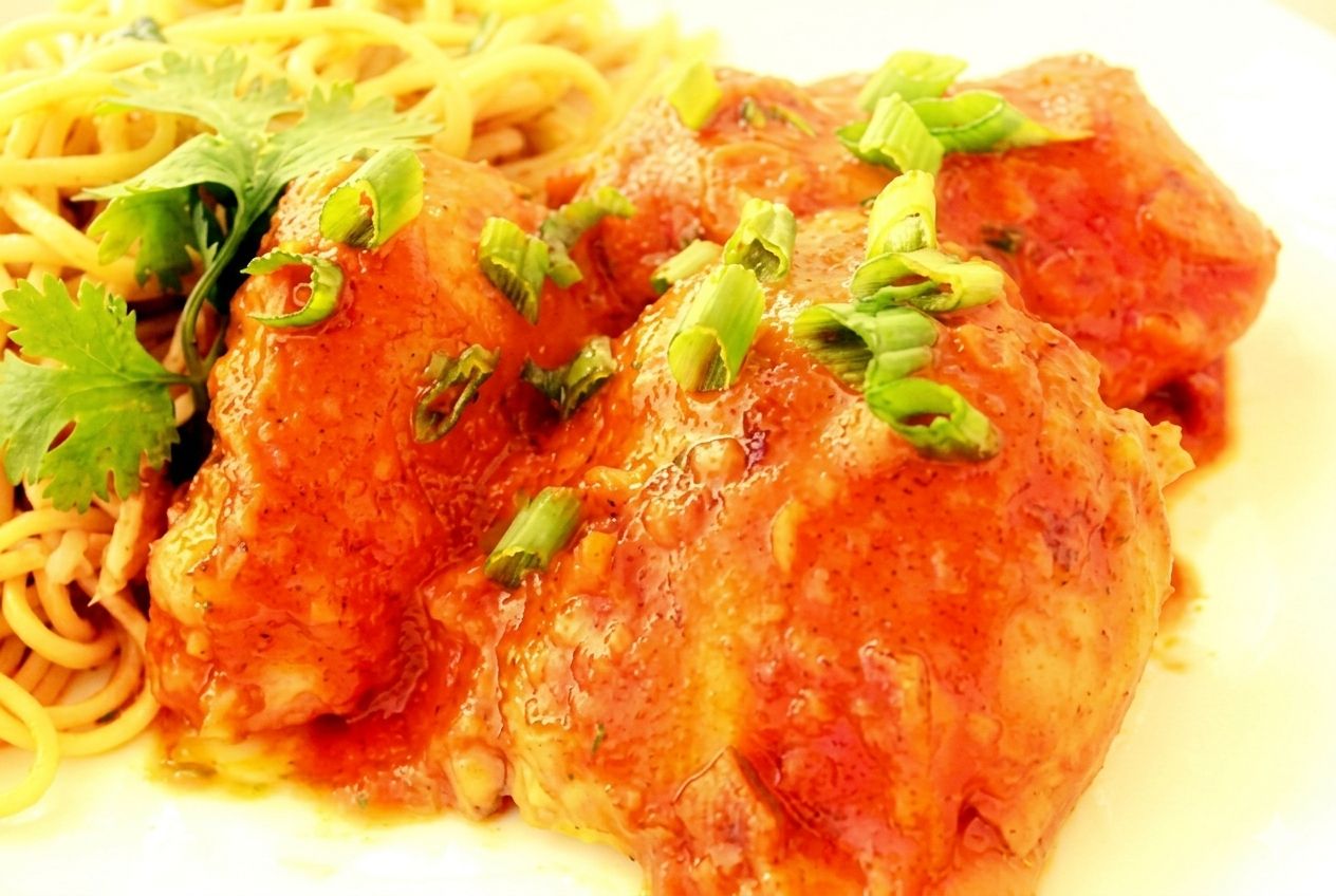 thai-style peanut chicken thighs served from the slow cooker
