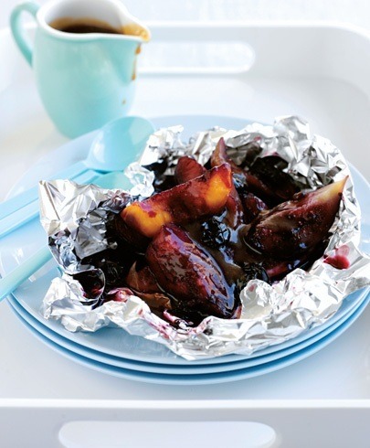grilled fruit parcels with figs peaches blueberries and caramel