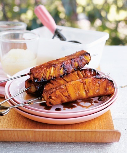grilled pineapple wedges served with lime mint granita