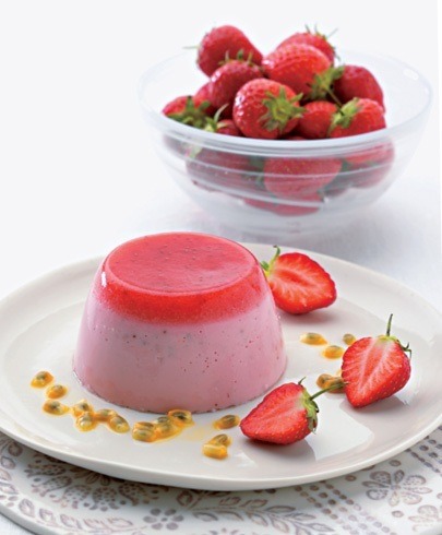 chilled strawberry mousse cups with honey and passion fruit
