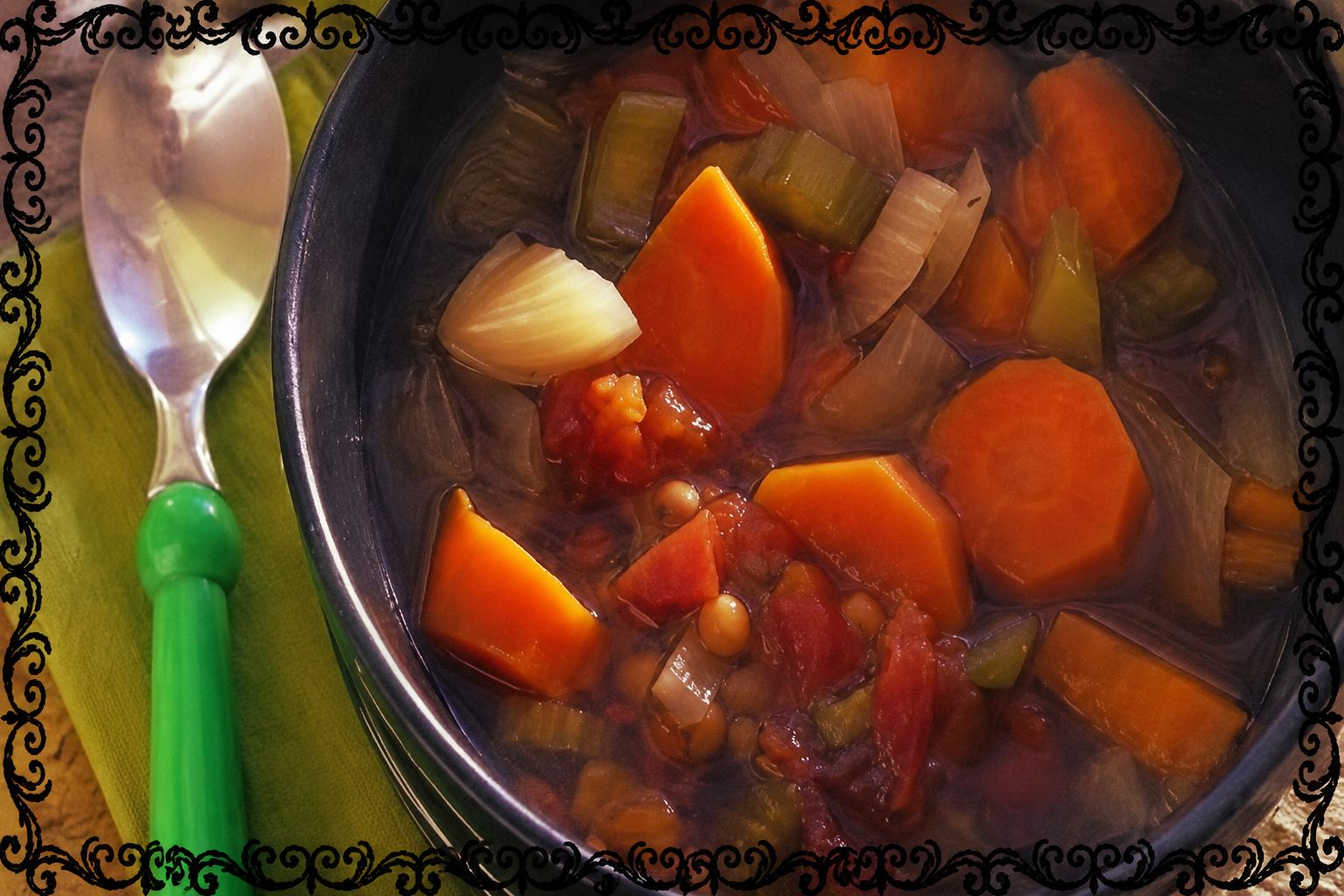 herby lentil vegetable soup served from the slow cooker