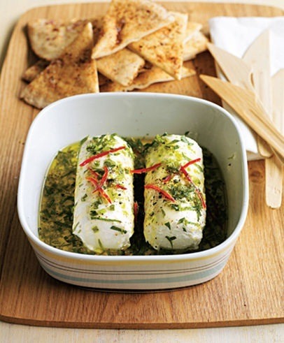 marinated goat cheese with crisp grilled pita wedges