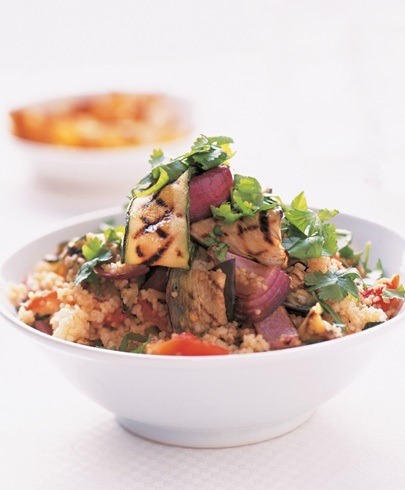 mediterranean couscous salad with eggplant zucchini and peppers