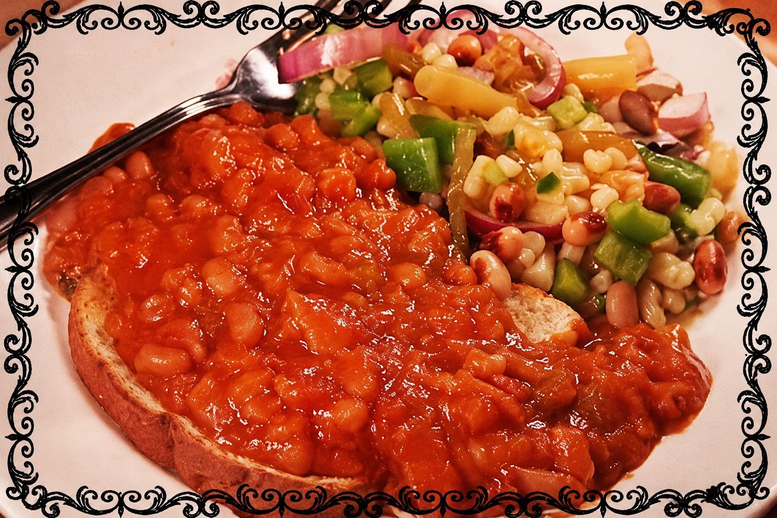 sweet smoky slow cooked beans served from the slow cooker