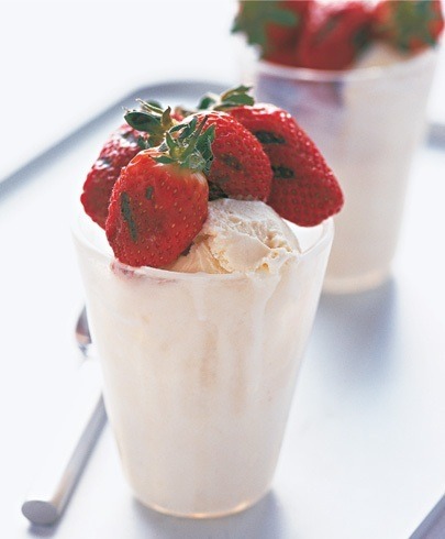 grilled strawberry skewers served warm over ice cream