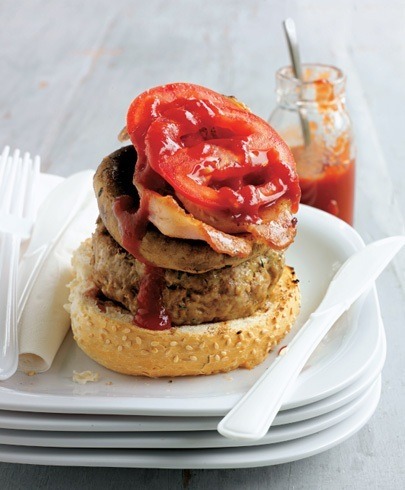 vegetarian breakfast burgers with mushrooms eggs tomatoes and spinach