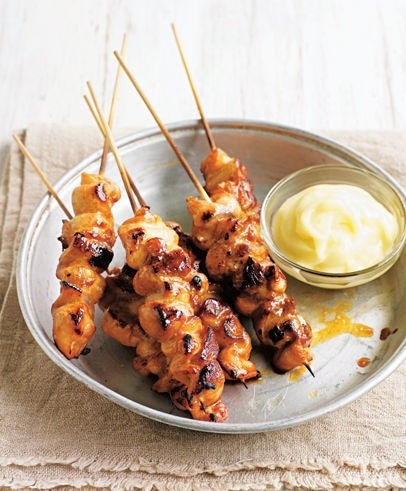 yakitori chicken skewers with glossy soy glaze