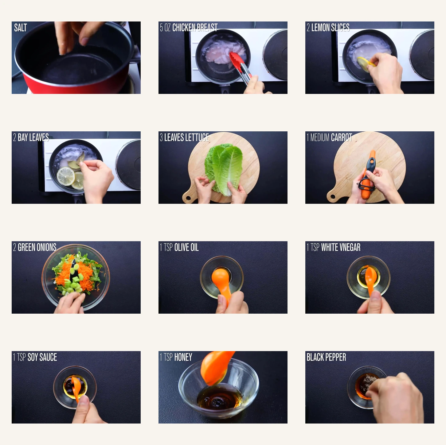 Ingredient collage for chicken lettuce salad.