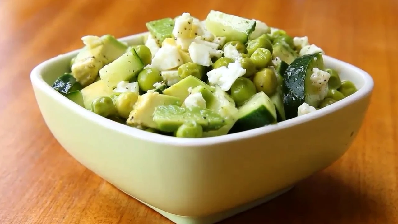 Finished cucumber avocado salad ready to serve.