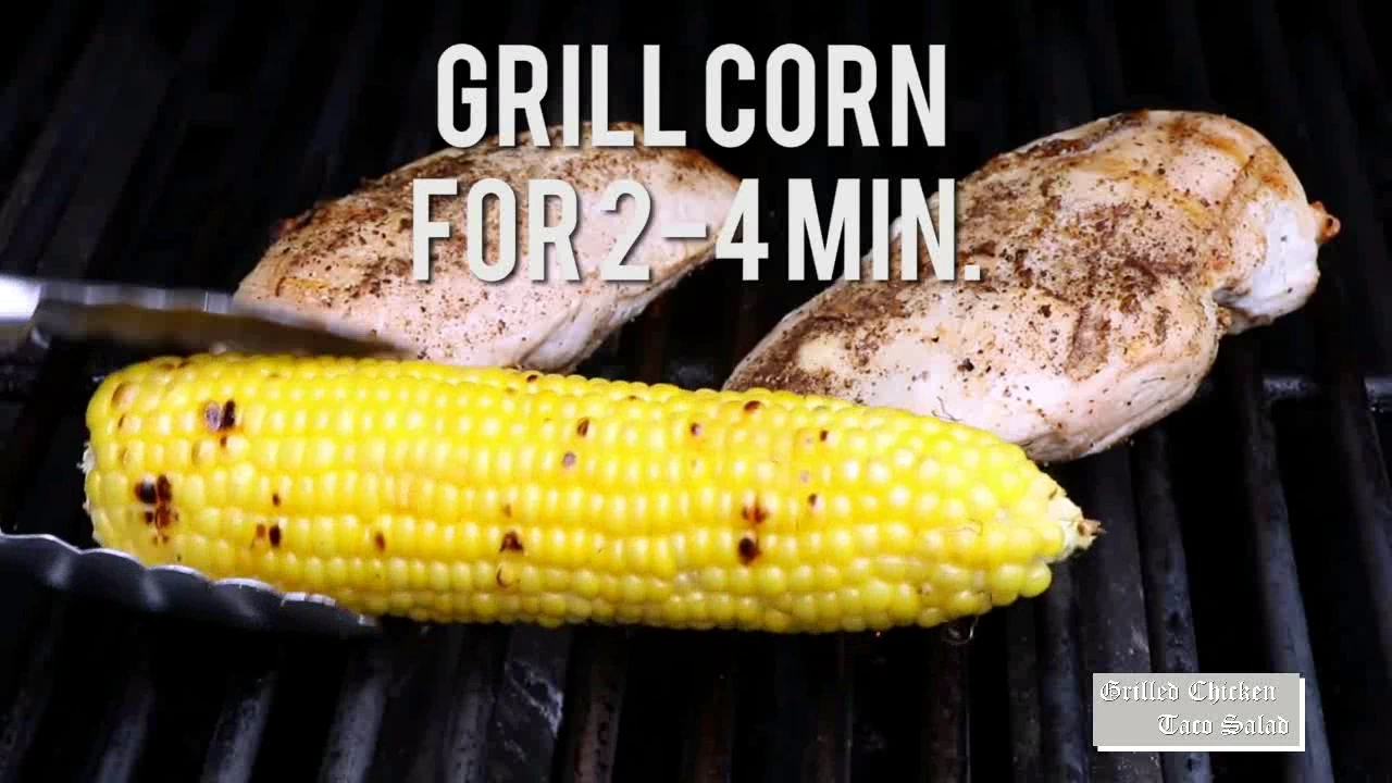 Grilling corn for grilled chicken taco salad.