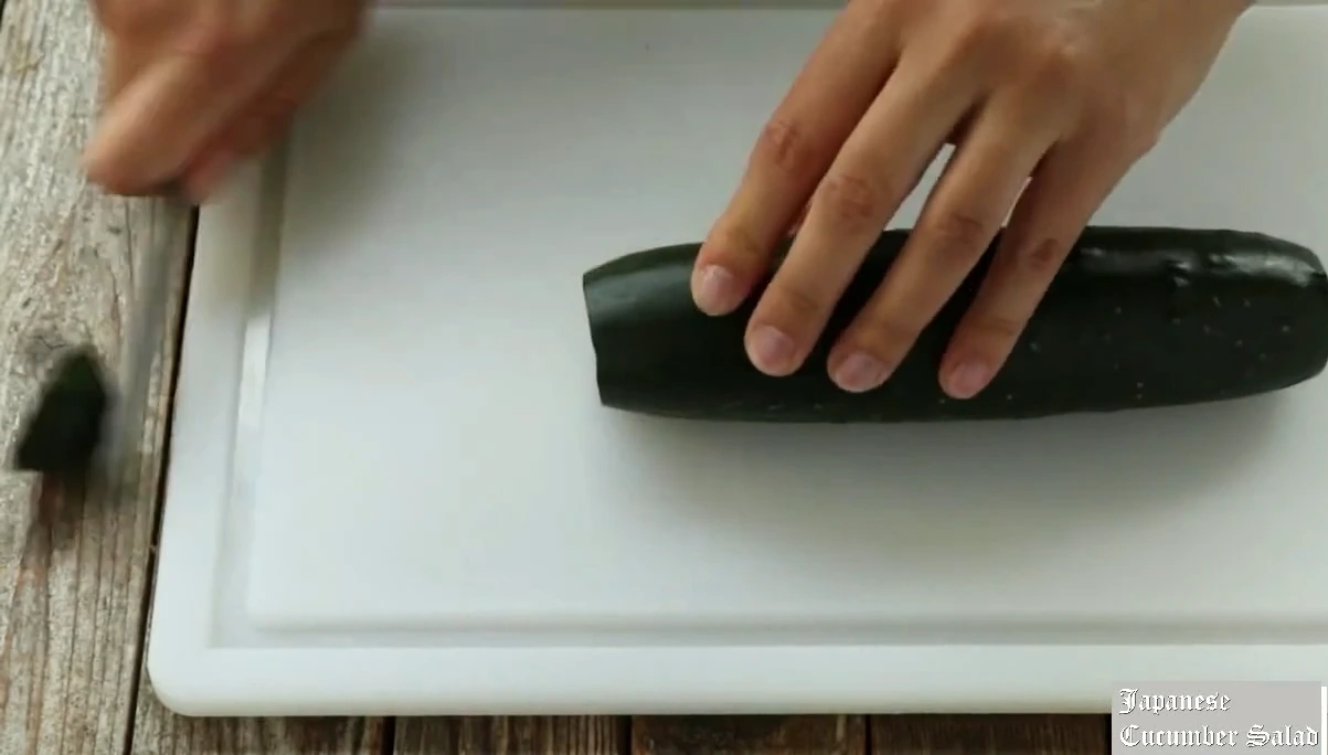 Trimming the cucumber for Japanese cucumber salad.