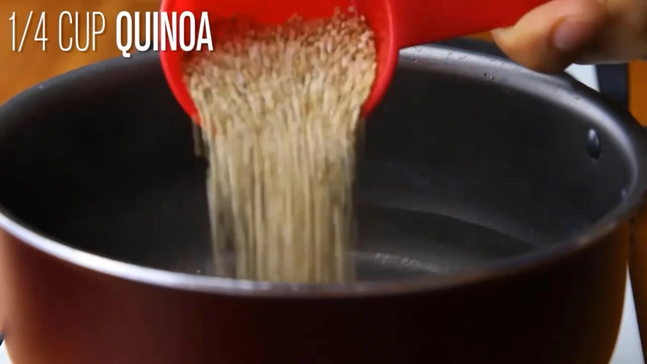 Adding quinoa to salted water.