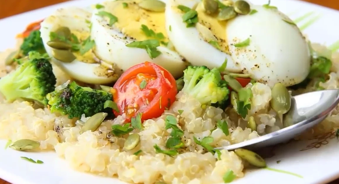 Finished quinoa egg and broccoli salad.