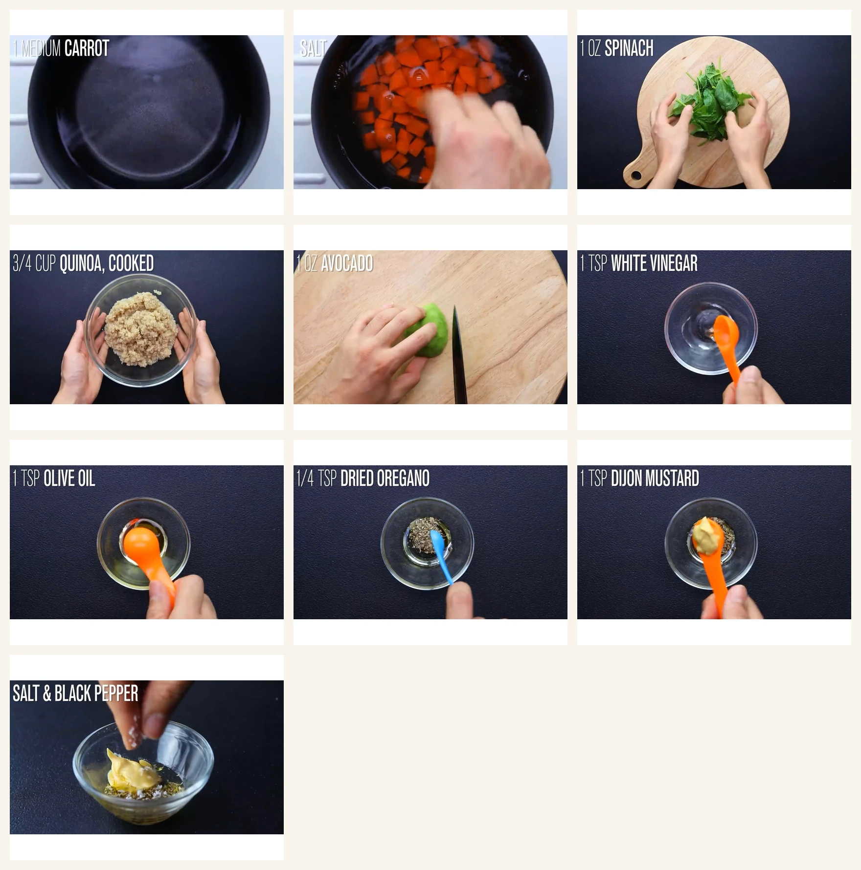 Ingredient collage for easy quinoa salad.