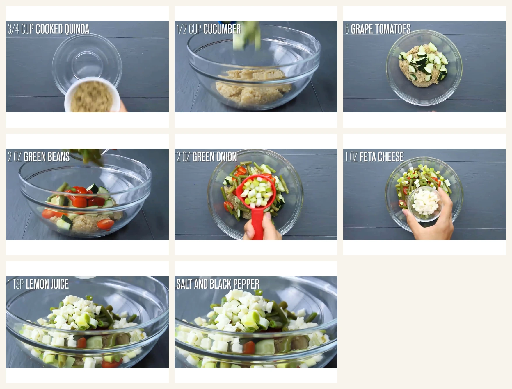 Ingredient collage for quinoa salad with feta.