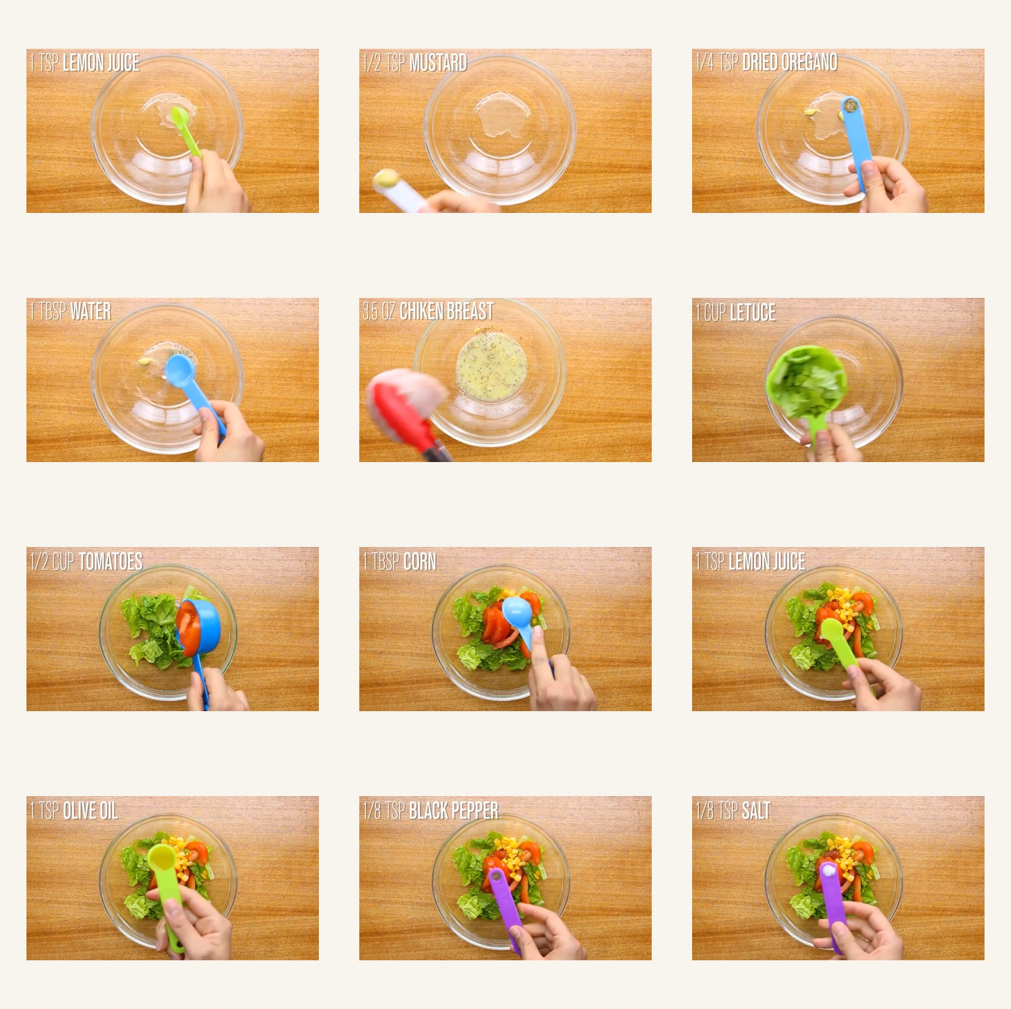 Ingredient collage for roasted chicken salad.