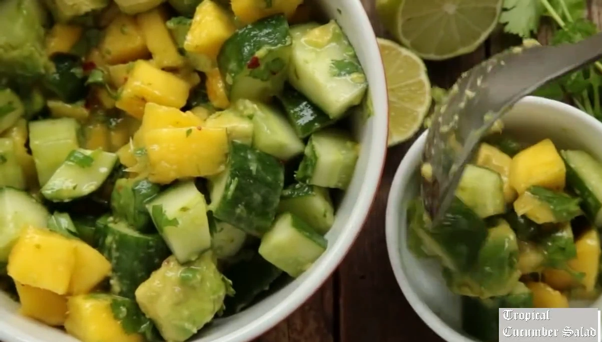 Finished tropical cucumber salad ready to serve.