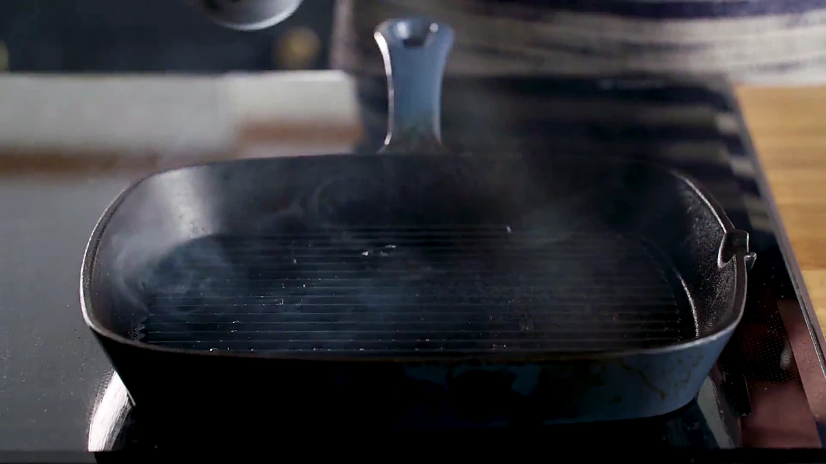 Grill pan heating on the stove