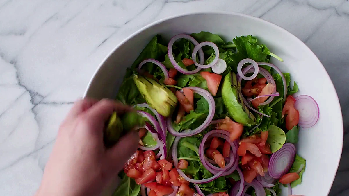 Grilled avocado added to the salad