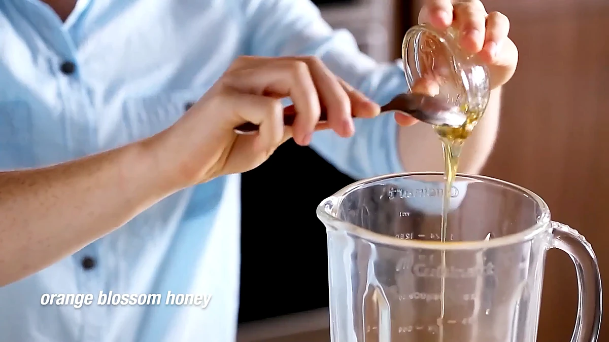Orange blossom honey added to the blender