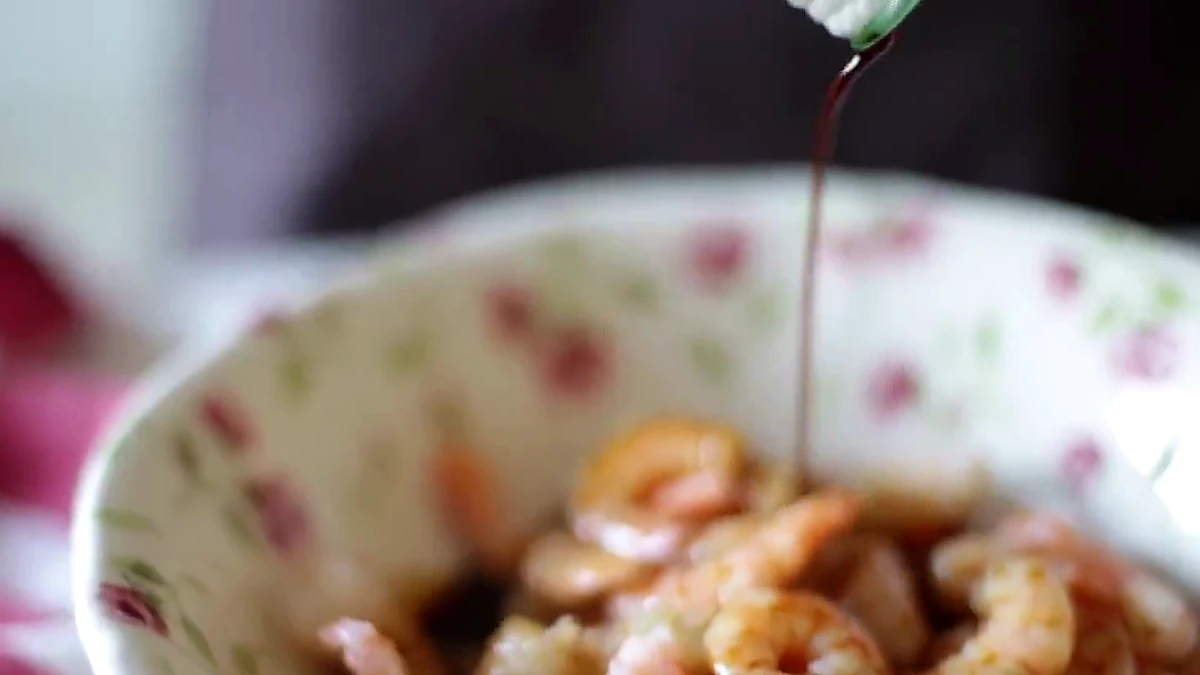 Soy sauce poured over shrimp